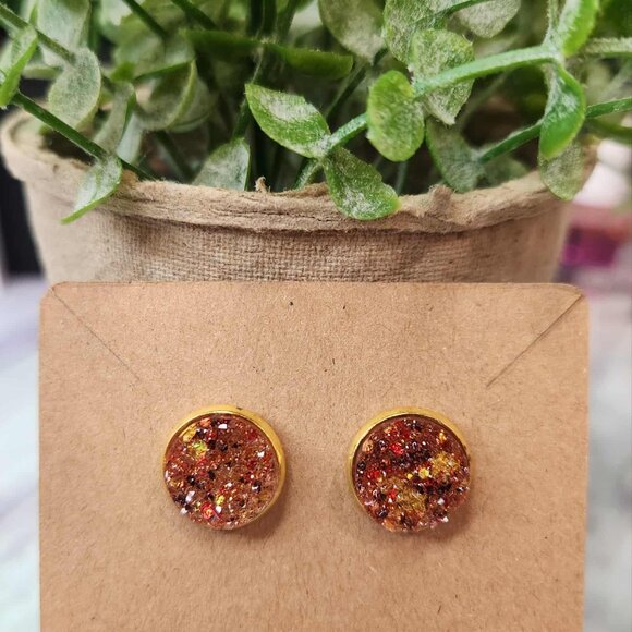 ✨ Handmade Resin Druzy Earrings – Autumn Sparkle ✨ - Picture 2 of 9